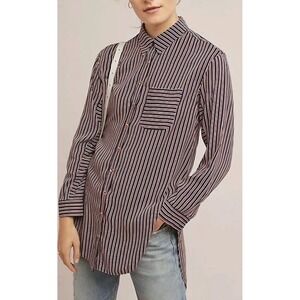 NWT Maeve Adelaide Poplin Button Top Shirt Womens XS Red White Blue Stripe Rayon